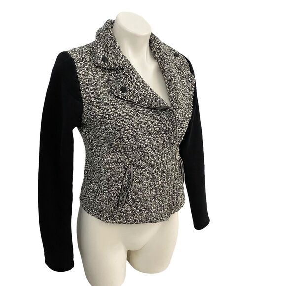 BCNU Blazer Coat Womens Sz Small Moto Black Work Office Date Tweed Rock Edgy - Picture 2 of 14